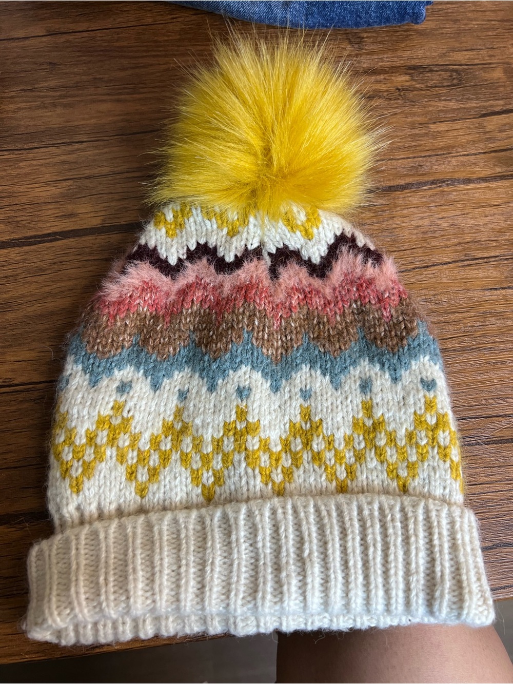 Loft Fairisle Knit Beanie Hat with Pom Pom